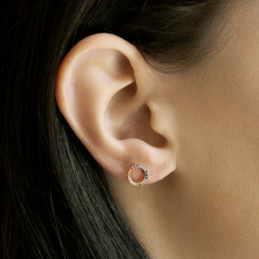 Rainbow Circle Stud Earrings