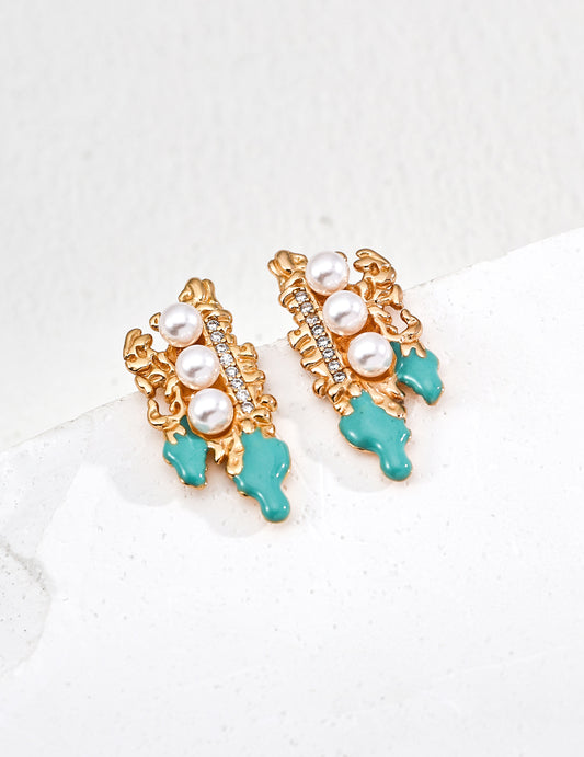 Fashion Pearl Zircon Glaze Drop Earrings E01257-2