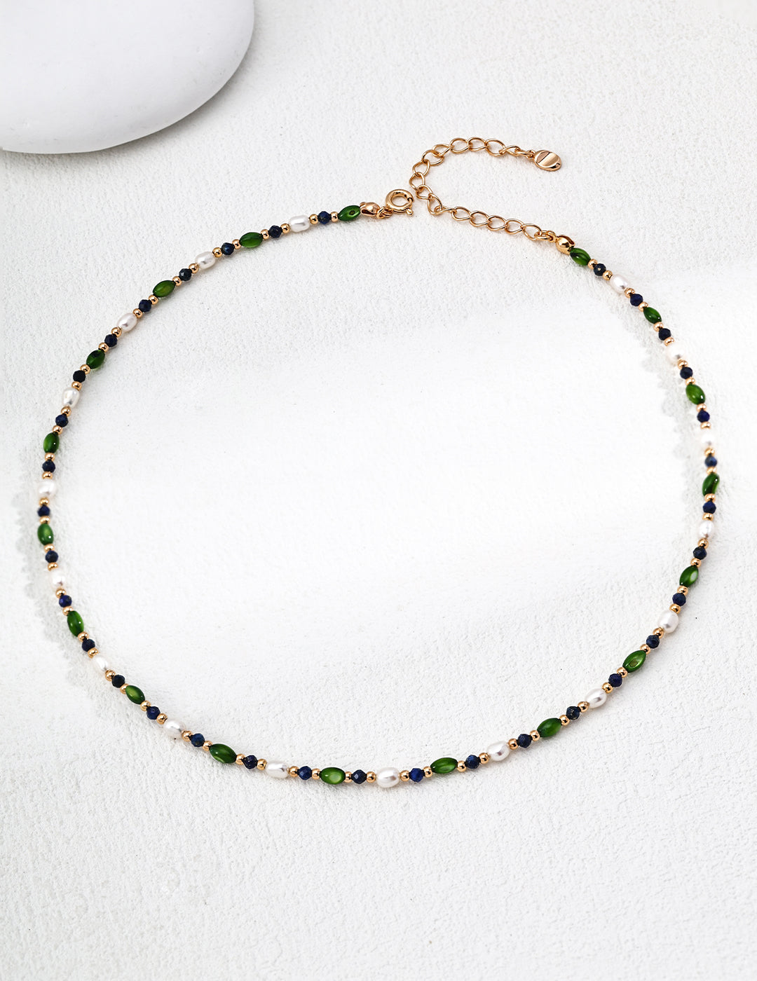 Vintage Rice Pearl Shell Olive Pearl Lapis Lazuli Necklace E0657-2