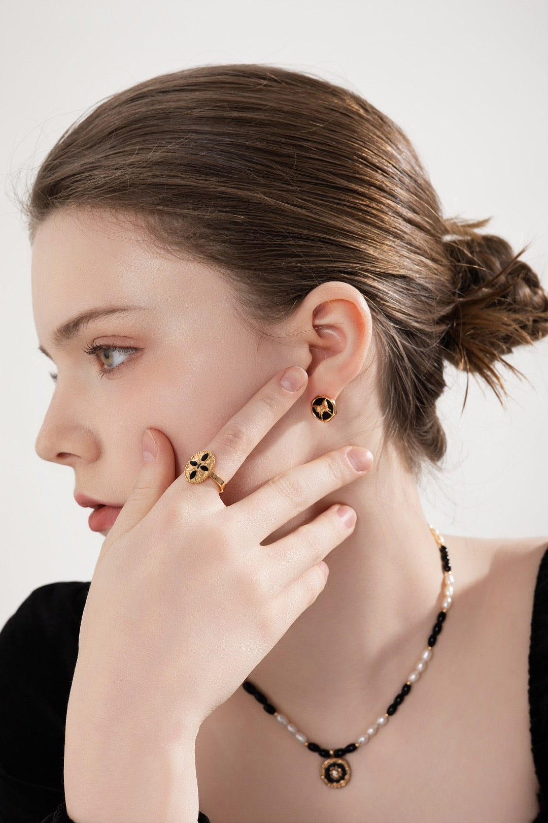 Vintage Black Drip-Glaze Ring J0232-2