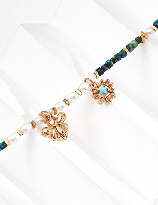 Vintage Design Natural Pearl Malachite Turquoise Necklace D0619-2