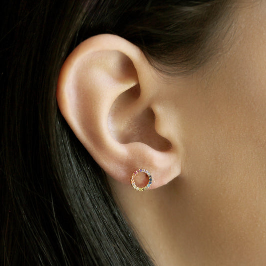 Rainbow Circle Stud Earrings