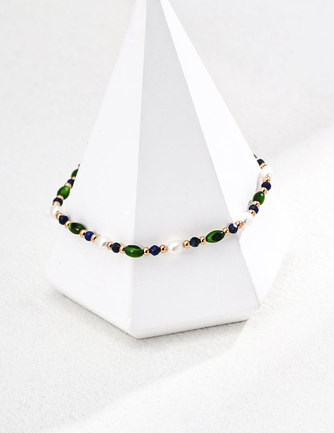 Vintage Rice Pearl Shell Olive Pearl Lapis Lazuli Necklace E0657-2