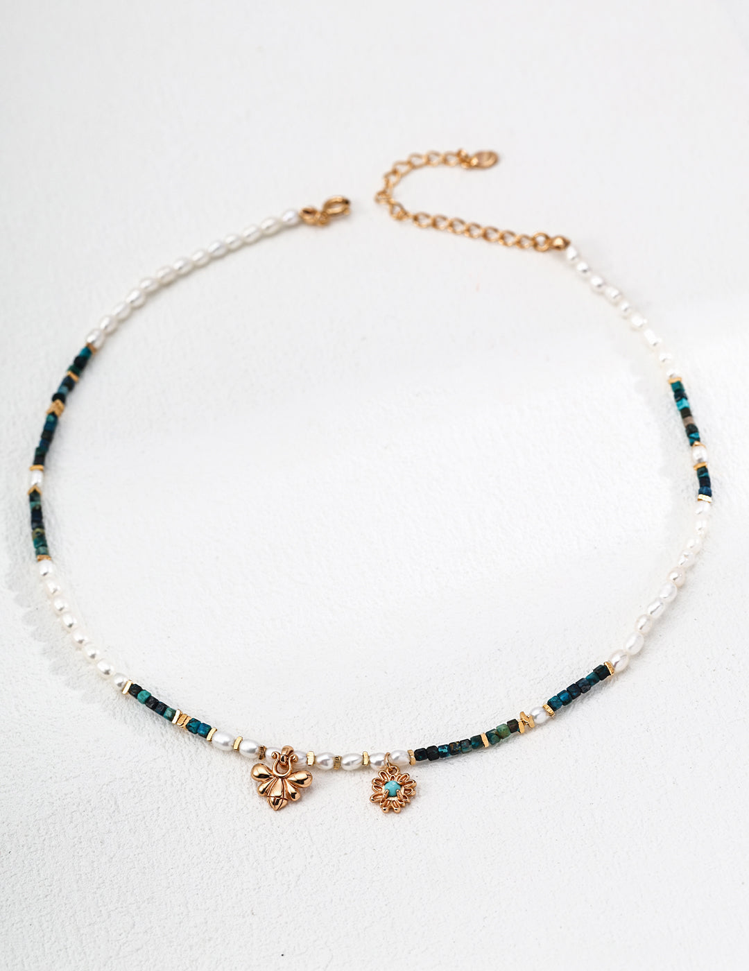 Vintage Design Natural Pearl Malachite Turquoise Necklace D0619-2